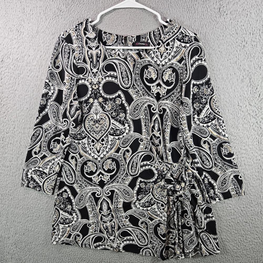 Cocomo Women's Black White Paisley Print Tunic Top Shirt‎ Size L